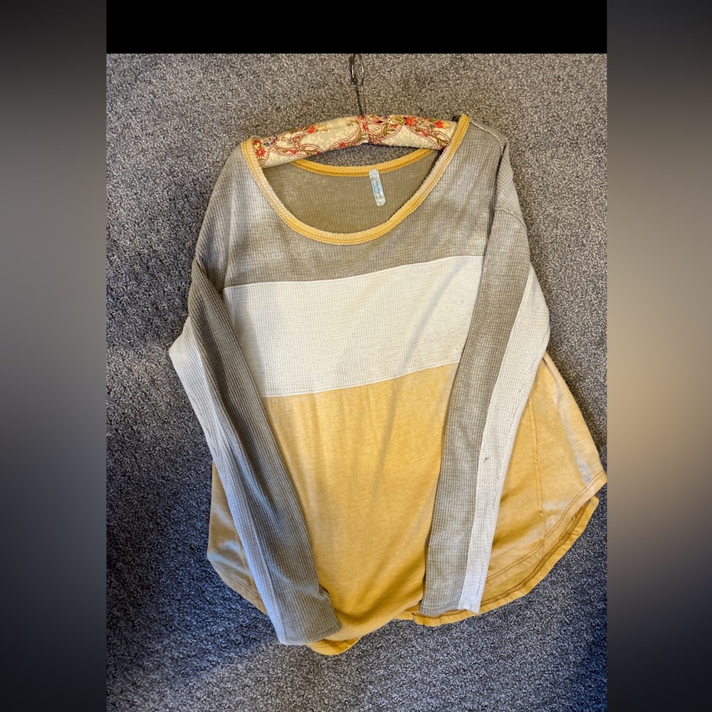Free People Yellow and Gray Long Sleeve Tee